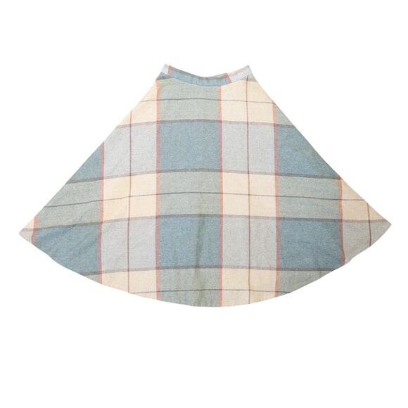 Vintage 60s Tan and Blue Wool Plaid A-Line Midi Skirt 24" - Picture 1 of 4